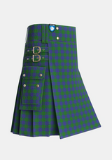 Utility_Barclay_Green_Tartan_705_kilt_side_image_with_pleated_design_and_adjustable_buckles_for_men