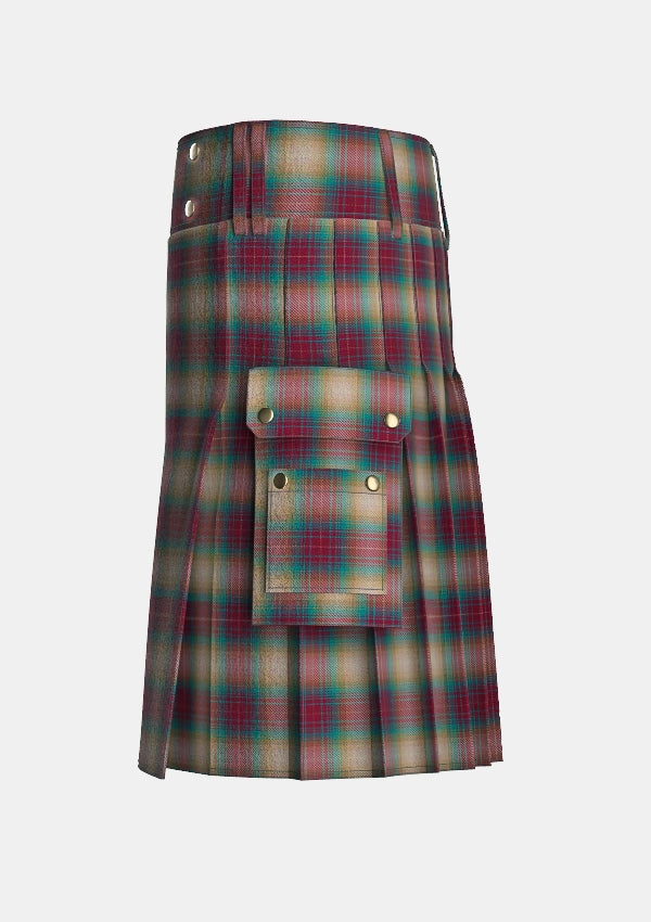 Utility_Beach_Berry_Tartan_14101_kilt_left_image_with_pleated_design_and_adjustable_buckles_for_men