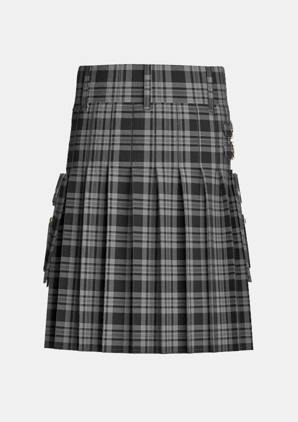 Utility_Black_Isle_tartan_6183_kilt_back_image_with_pleated_design_and_adjustable_buckles_for_men