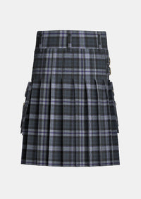Utility_Black_Scottish_National_Tartan_kilt_back_image_with_pleated_design_and_adjustable_buckles_for_men