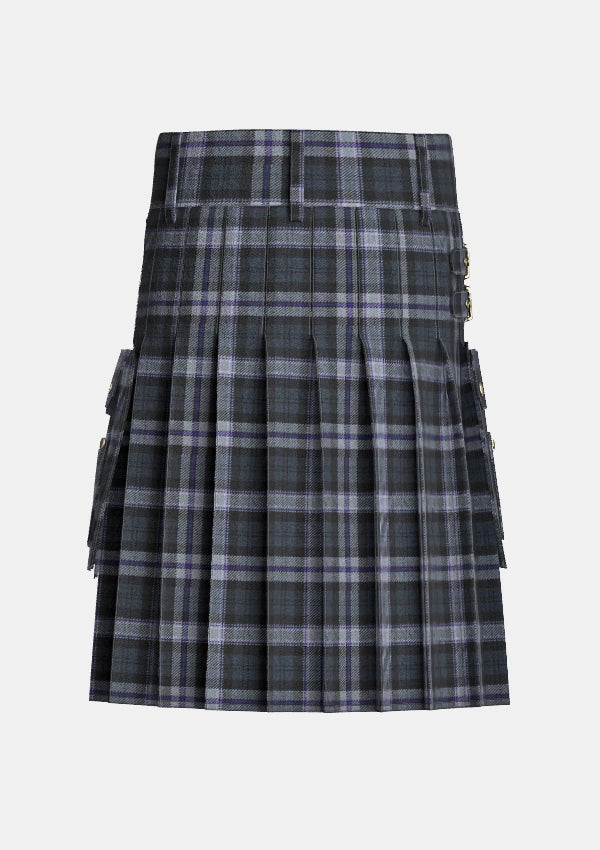Utility_Black_Scottish_National_Tartan_kilt_back_image_with_pleated_design_and_adjustable_buckles_for_men