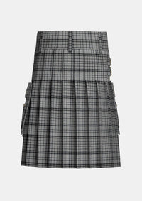 Utility_Black_Shadow_Tartan_kilt_back_image_with_pleated_design_and_adjustable_buckles_for_men