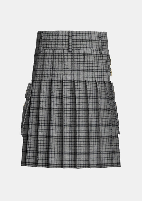 Utility_Black_Shadow_Tartan_kilt_back_image_with_pleated_design_and_adjustable_buckles_for_men
