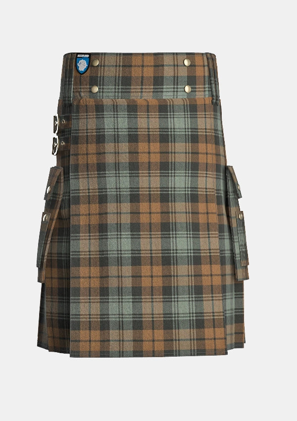 Utility_Black_Watch_Weathered_Tartan_kilt_front_image_with_pleated_design_and_adjustable_buckles_for_men