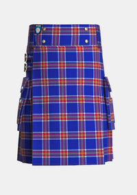 Utility_Blue_Rust_Tartan_kilt_front_image_with_pleated_design_and_adjustable_buckles_for_men