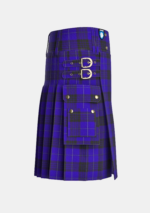 Utility_Blue_Spirit_tartan_7001_kilt_right_image_with_pleated_design_and_adjustable_buckles_for_men