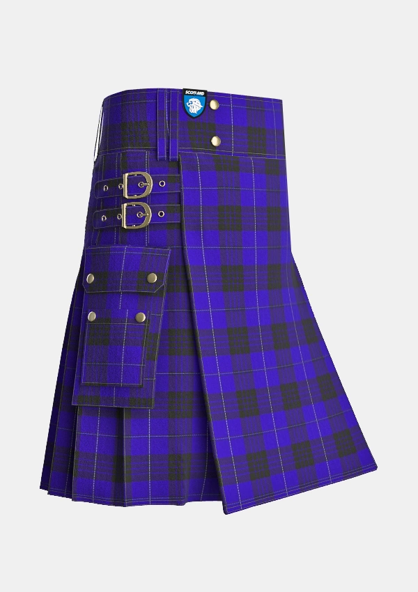 Utility_Blue_Spirit_tartan_7001_kilt_side_image_with_pleated_design_and_adjustable_buckles_for_men