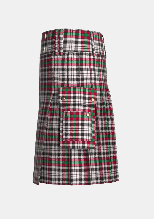 Utility_Borthwick_Dress_tartan_820_kilt_left_image_with_pleated_design_and_adjustable_buckles_for_men