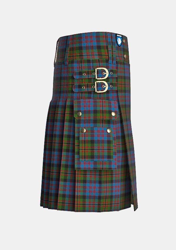 Utility_Bowie_Black_Tartan_3716_kilt_right_image_with_pleated_design_and_adjustable_buckles_for_men