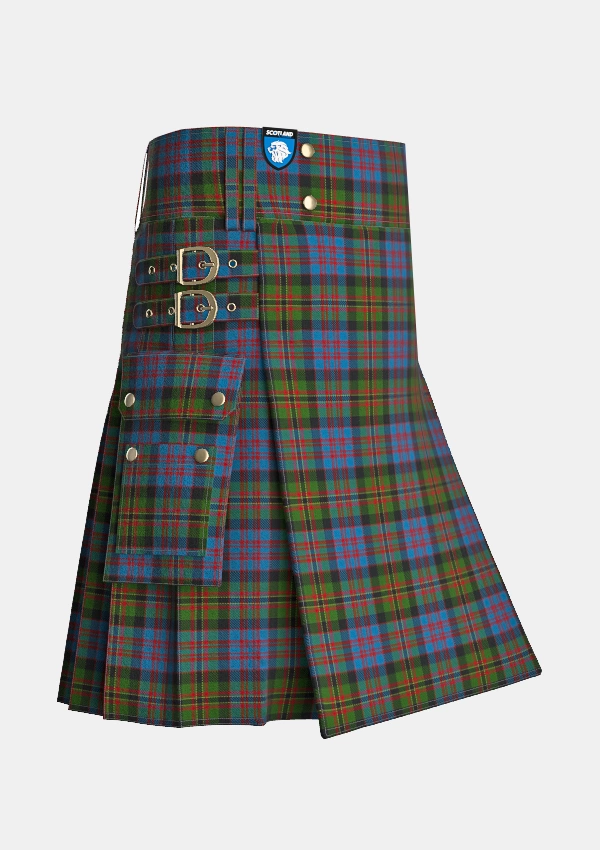 Utility_Bowie_Black_Tartan_3716_kilt_side_image_with_pleated_design_and_adjustable_buckles_for_men