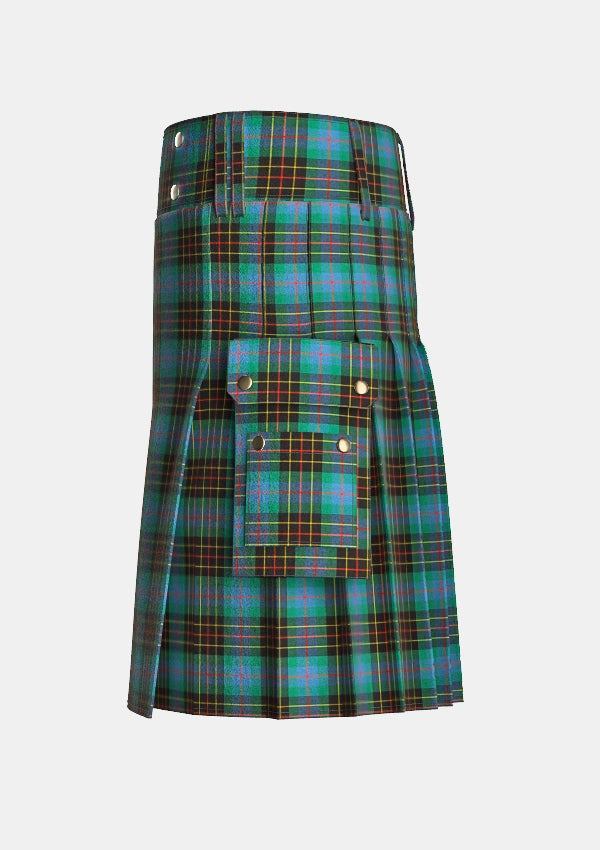 Utility_Brodie_Ancient_Hunting_Tartan_kilt_left_image_with_pleated_design_and_adjustable_buckles_for_men