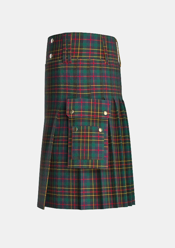 Utility_Brodie_Hunting_Modern_Tartan_kilt_left_image_with_pleated_design_and_adjustable_buckles_for_men