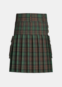 Utility_Brown_Watch_Tartan_kilt_back_image_with_pleated_design_and_adjustable_buckles_for_men