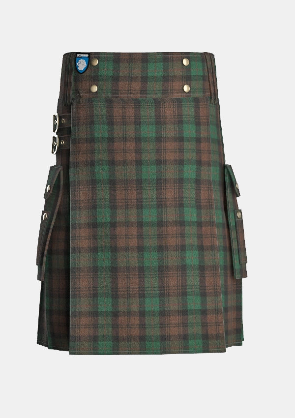 Utility_Brown_Watch_Tartan_kilt_front_image_with_pleated_design_and_adjustable_buckles_for_men