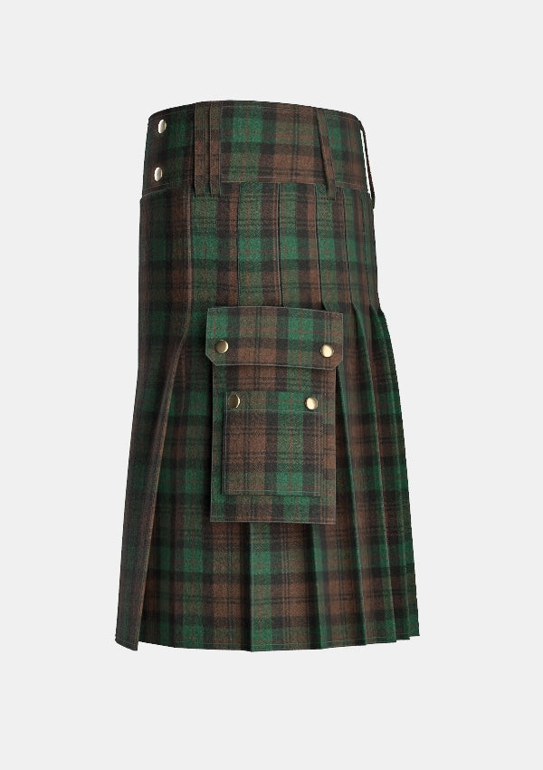 Utility_Brown_Watch_Tartan_kilt_left_image_with_pleated_design_and_adjustable_buckles_for_men