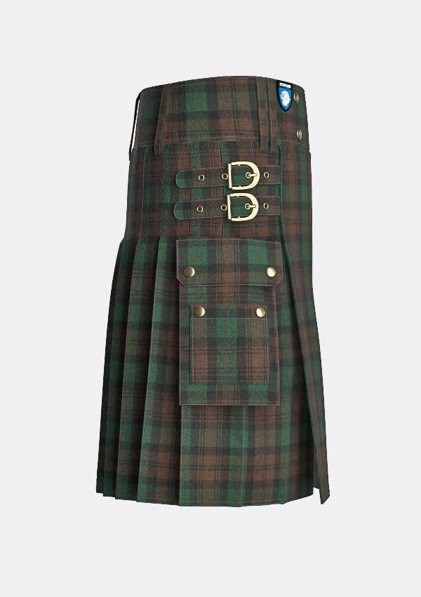 Utility_Brown_Watch_Tartan_kilt_right_image_with_pleated_design_and_adjustable_buckles_for_men