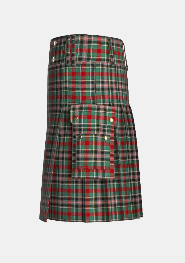 Utility_Bruce_of_Kinnaird_Tartan_1483_kilt_left_image_with_pleated_design_and_adjustable_buckles_for_men