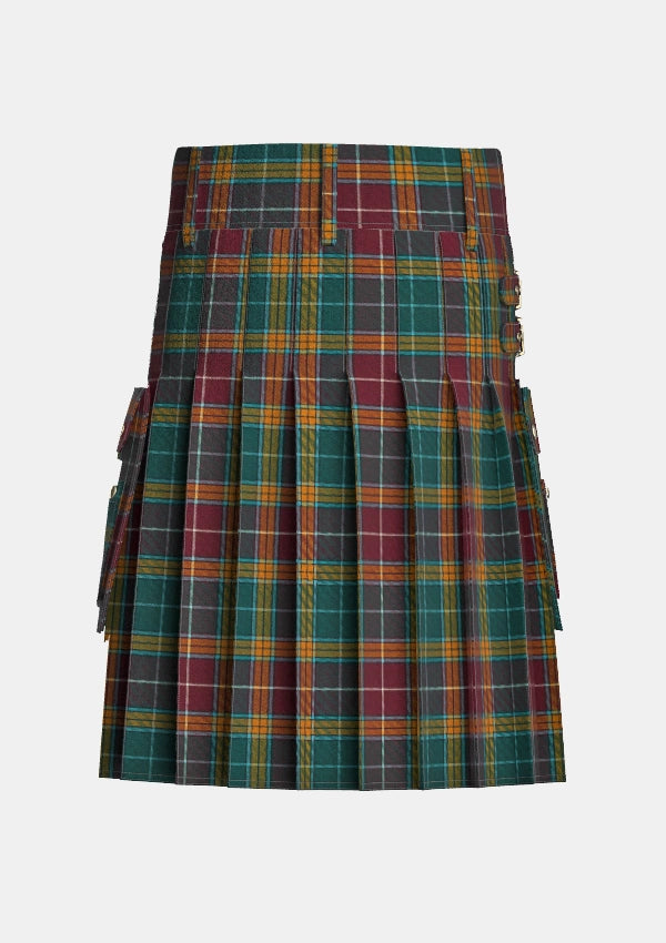 Utility_Buchanan_Muted_Tartan_kilt_back_image_with_pleated_design_and_adjustable_buckles_for_men