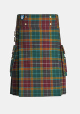 Utility_Buchanan_Muted_Tartan_kilt_front_image_with_pleated_design_and_adjustable_buckles_for_men