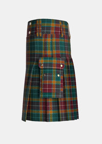 Utility_Buchanan_Muted_Tartan_kilt_left_image_with_pleated_design_and_adjustable_buckles_for_men