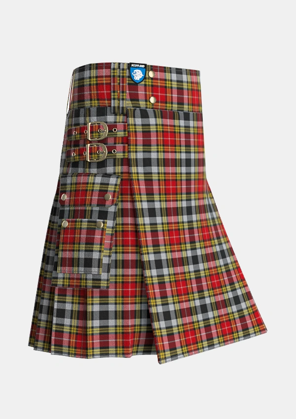 Utility_Buchanan_Old_Dress_Unofficial_Tartan_1254_kilt_side_image_with_pleated_design_and_adjustable_buckles_for_men