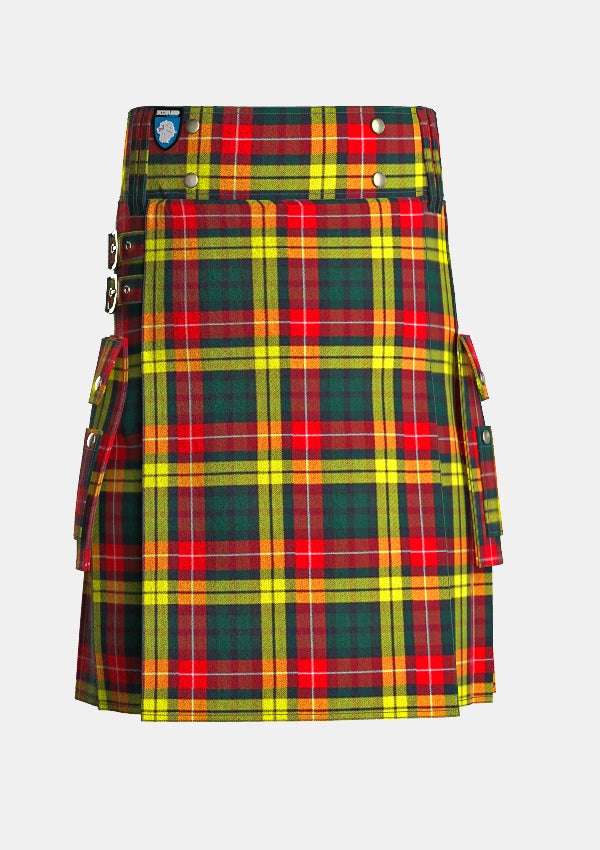 Utility_Buchanan_tartan_kilt_front_image_with_pleated_design_and_adjustable_buckles_for_men