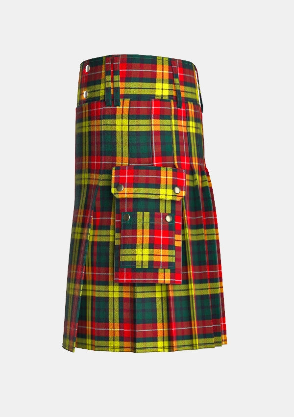 Utility_Buchanan_tartan_kilt_left_image_with_pleated_design_and_adjustable_buckles_for_men