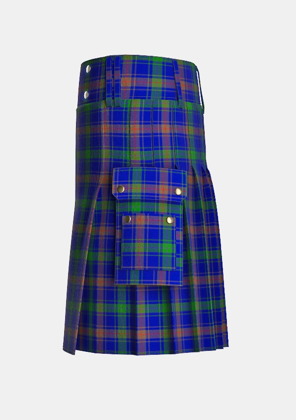 Utility_Burt_Family_Tartan_3026_kilt_left_image_with_pleated_design_and_adjustable_buckles_for_men