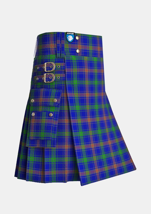 Utility_Burt_Family_Tartan_3026_kilt_side_image_with_pleated_design_and_adjustable_buckles_for_men