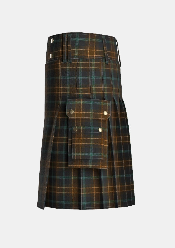 Utility_Calderwood_R_Family_Tartan_14624_kilt_left_image_with_pleated_design_and_adjustable_buckles_for_men