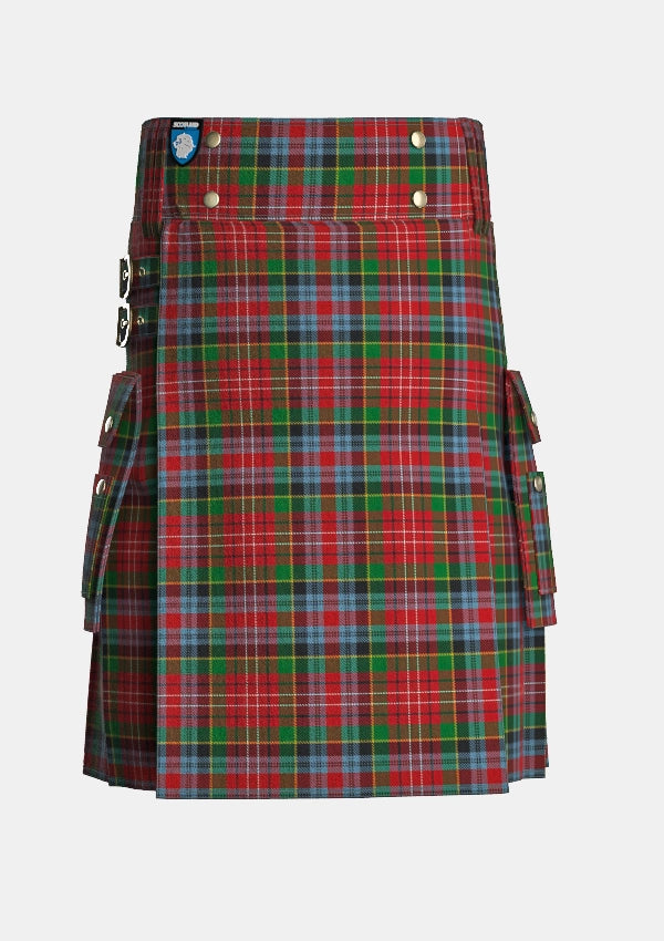 Utility_Caledonia_Tartan_1356_kilt_front_image_with_pleated_design_and_adjustable_buckles_for_men