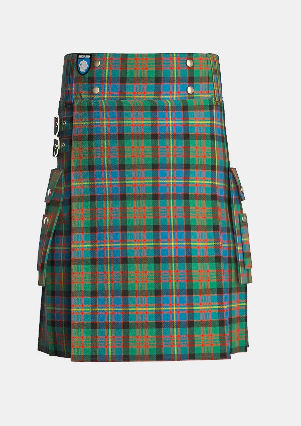Utility_Cameron_of_Erracht_Ancient_Tartan_kilt_front_image_with_pleated_design_and_adjustable_buckles_for_men