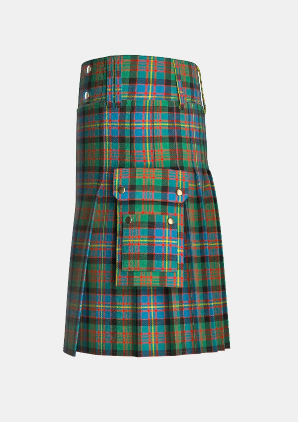 Utility_Cameron_of_Erracht_Ancient_Tartan_kilt_left_image_with_pleated_design_and_adjustable_buckles_for_men