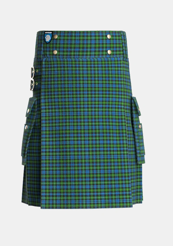 Utility_Campbell_of_Argyll_no_guards_Tartan_7157_kilt_front_image_with_pleated_design_and_adjustable_buckles_for_men