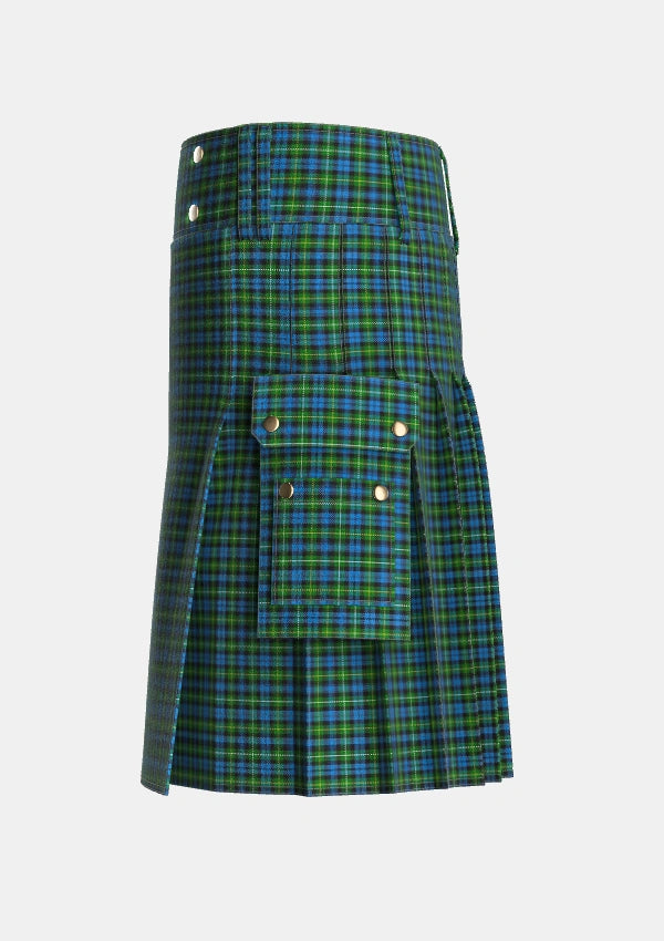 Utility_Campbell_of_Argyll_no_guards_Tartan_7157_kilt_left_image_with_pleated_design_and_adjustable_buckles_for_men