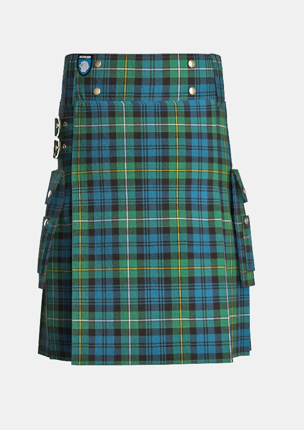 Utility_Campbell_of_Argyll_tartan_kilt_front_image_with_pleated_design_and_adjustable_buckles_for_men
