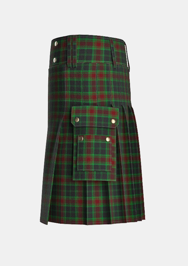 Utility_Carlow_County_Tartan_2275_kilt_left_image_with_pleated_design_and_adjustable_buckles_for_men