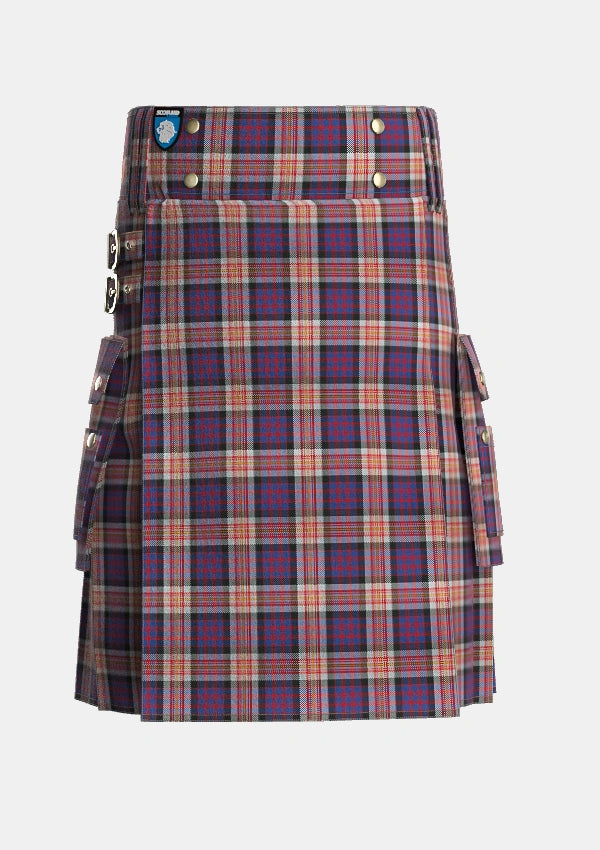 Utility_Carnegie_2_Tartan_497_kilt_front_image_with_pleated_design_and_adjustable_buckles_for_men
