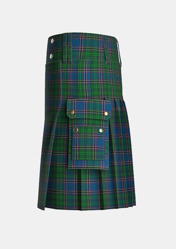 Utility_Carson_of_Rusco_Tartan_3256_kilt_left_image_with_pleated_design_and_adjustable_buckles_for_men