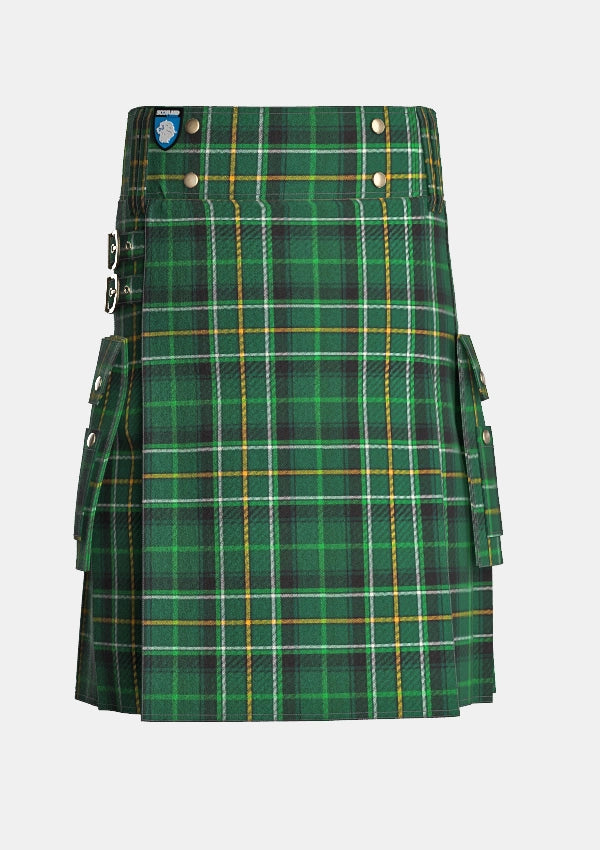 Utility_Celtic_tartan_12211_kilt_front_image_with_pleated_design_and_adjustable_buckles_for_men