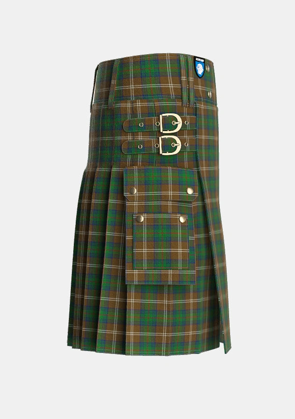 Utility_Chisholm_Hunting_Tartan_1458_kilt_right_image_with_pleated_design_and_adjustable_buckles_for_men