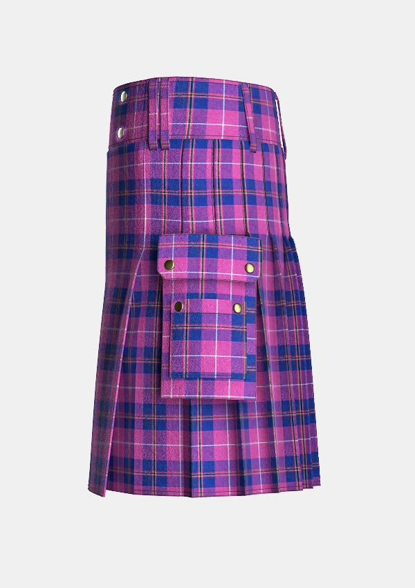 Utility_Clan_Glencoe_Tartan_kilt_left_image_with_pleated_design_and_adjustable_buckles_for_men