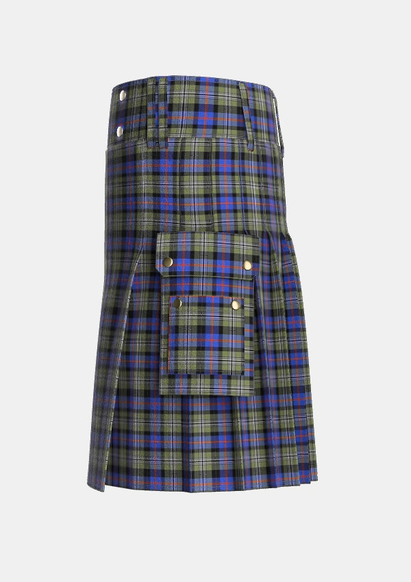 Utility_Clan_Logan_Society_International_Tartan_14067_kilt_left_image_with_pleated_design_and_adjustable_buckles_for_men