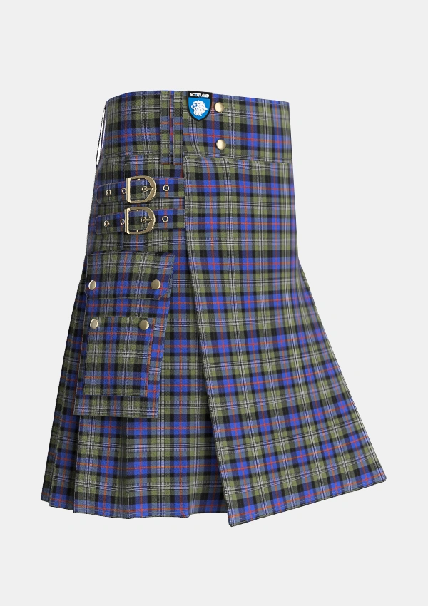 Utility_Clan_Logan_Society_International_Tartan_14067_kilt_side_image_with_pleated_design_and_adjustable_buckles_for_men