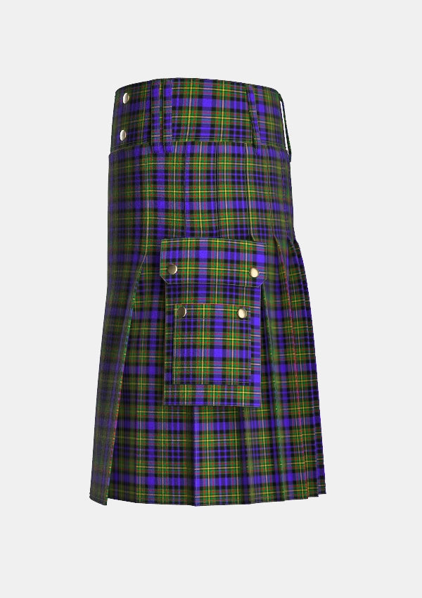 Utility_Clan_MacLellan_Tartan_kilt_left_image_with_pleated_design_and_adjustable_buckles_for_men