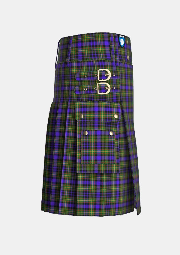 Utility_Clan_MacLellan_Tartan_kilt_right_image_with_pleated_design_and_adjustable_buckles_for_men