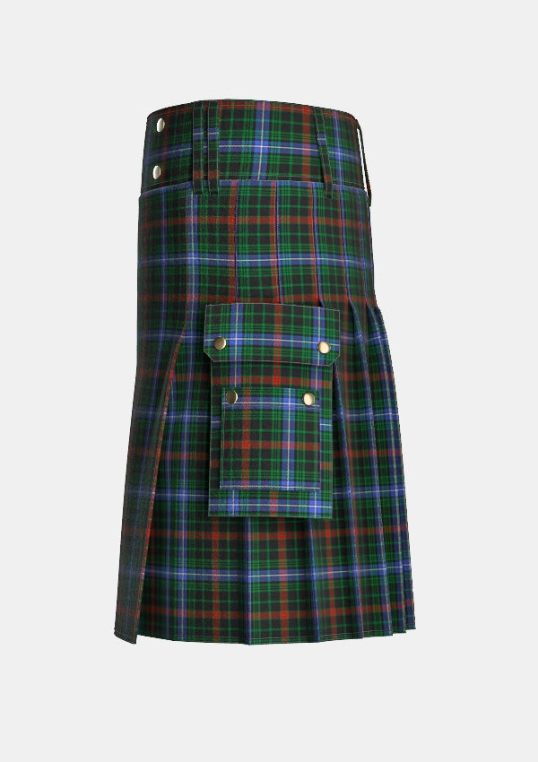 Utility_Clan_McKean_Tartan_kilt_left_image_with_pleated_design_and_adjustable_buckles_for_men