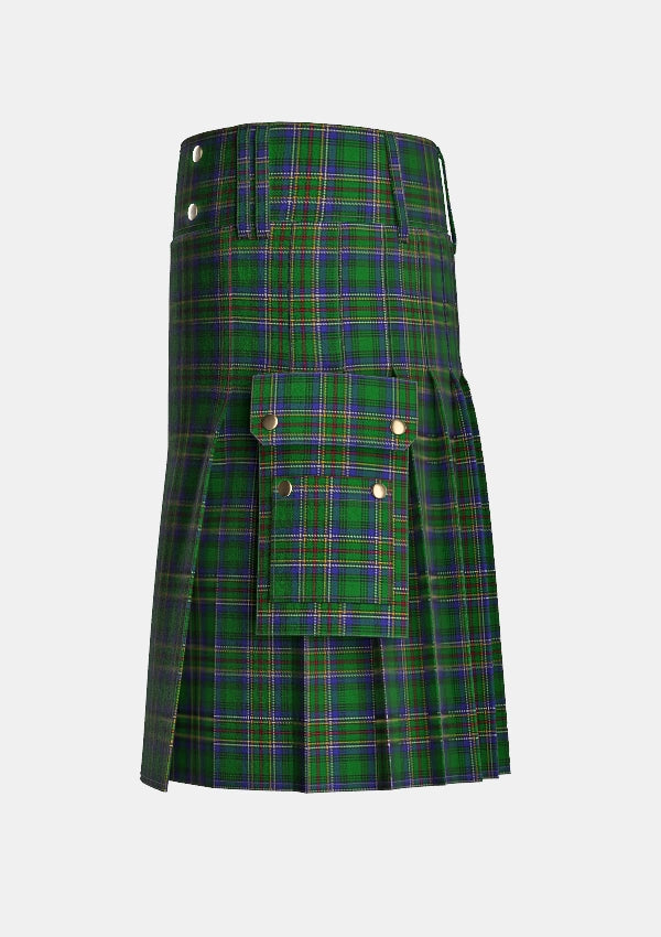 Utility_Cockburn_tartan_4548_kilt_left_image_with_pleated_design_and_adjustable_buckles_for_men