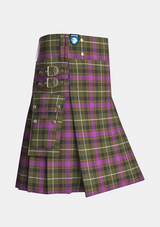 Utility_Coffield_Limesand_Tartan_kilt_side_image_with_pleated_design_and_adjustable_buckles_for_men