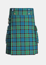 Utility_Colquhoun_Ancient_Tartan_kilt_front_image_with_pleated_design_and_adjustable_buckles_for_men